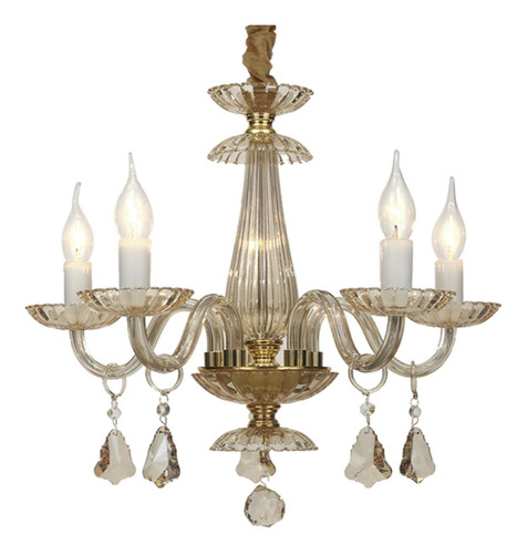 Imagen 1 de 8 de Candil Cristal Vintage Clásico Ámbar E12 40w 5 Luces