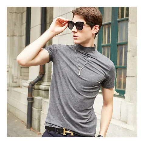 Playera De Manga Corta Con Cuello Alto Para Hombre, Parte Su