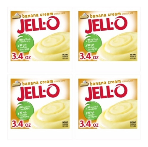 4 Jell-o Banana Cream Platano Instant Pudding Mix Importado 