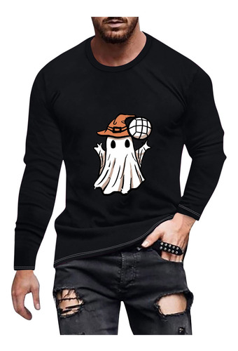 Blusa M Para Hombre Con Estampado De Halloween, Casual, Mang