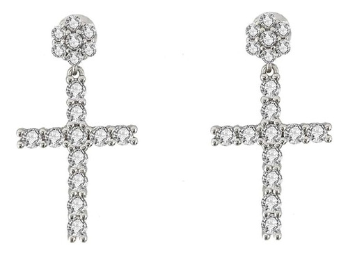 Aretes Cruz En Racimo Para Hombre Plata Helada Aro Colgante