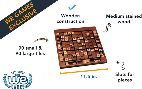 We Games Tablero De Madera Para Sudoku Con Ranuras De Alm...