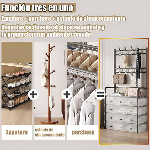 Multifuncional Zapateras Modernas Metalico Perchero Organizador Con Guardapolvo 8 Ganchos 5 Niveles