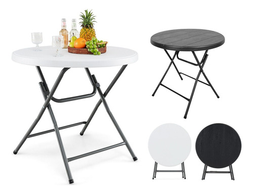 Mesa Redonda Exterior Multiuso Pack 2 Pz Negro Blanco 80cm