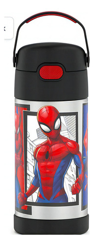 Botella termo infantil Funtainer Spider-Man de 355 ml, color negro