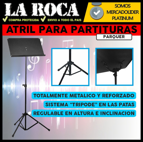 Imagen 3 de 10 de Atril Partituras Orquesta Metalico Plegable Sinfonico Cuotas