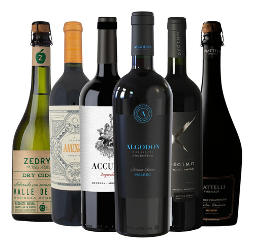 Vinos Alta Gama + Espumante + Sidra. Caja Full 6 Botellas --