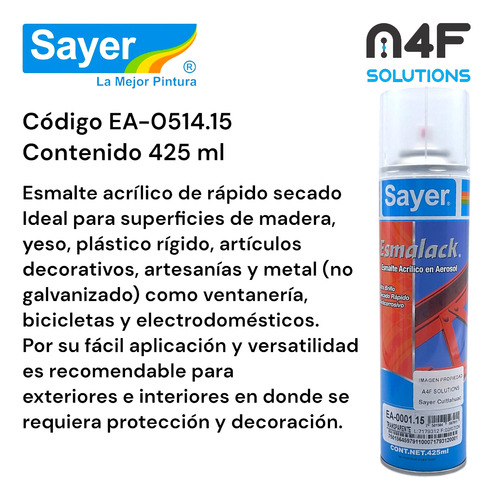 Esmalack Pintura Esmalte Acrílico 6 Pz De 425 Ml C/u.