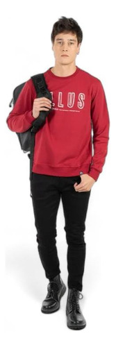 Poleron Hombre Ellus Crew Neck Terry Algodón Rojo