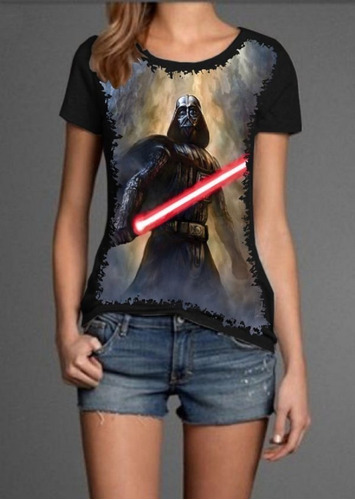 Blusa Fem. 5%off Star Wars Darth Vader Sabre De Luz Insana