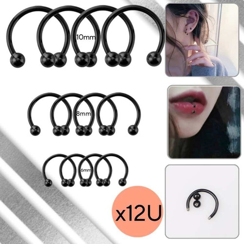 Piercing Septum Paquete X12 Unidades Medidas Negro Acero