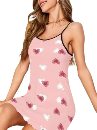 Camisón Sexy Con Estampado De Corazones