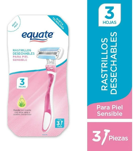 2 Pza Rastrillos Desechables Equate Para Piel Sensible 3 Pza