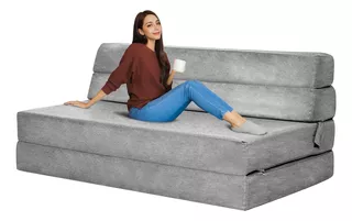 Sofa Cama Futon Plegable Modular Sala Mueble 3 En 1 Color Gris Diseño De La Tela Liso