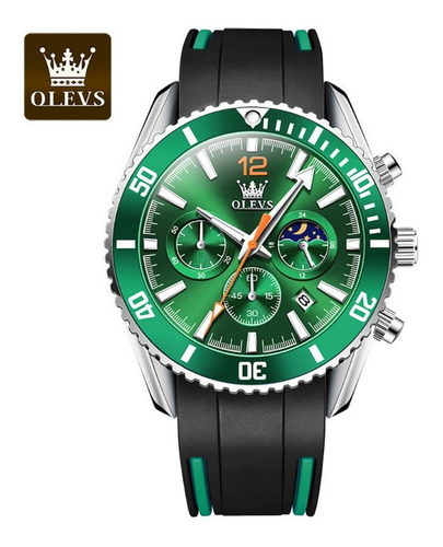 Relógios Masculinos Olevs Moon Phase Chronograph Cor Do Fundo Verde