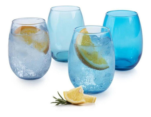 Imagen 1 de 2 de Set 4 Vasos De Vidrio Stemless Azules 430 Ml