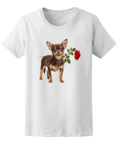 Perro Chihuahua Con Rosa Camiseta De Mujer-shutterstock