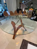 Comprar Mesa Comedor Redonda Para 6 A 8 Puestos En Nogal Y Vidrio