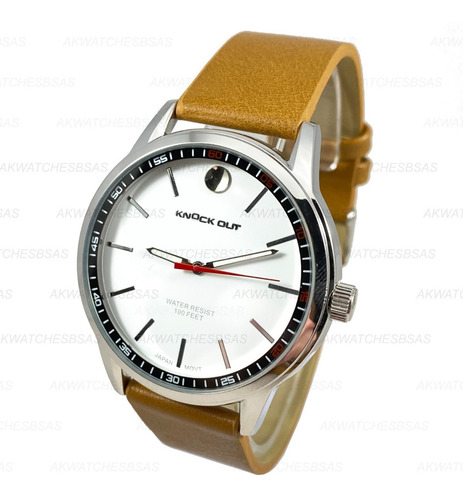 Reloj Knock Out Hombre Cuero Caballero Marron Analogo 2590