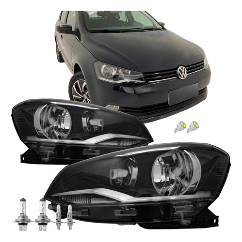 Par Farol Mascara Negra Gol G6 Foco Duplo 2013 A 16 + Lamp