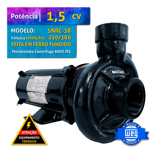 Motobomba 5nrc-38 /t 1,5cv - Nautilus. Trifásico 220/380VAC - 60HZ - IR3