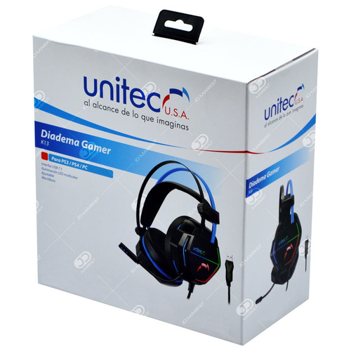 Diadema Gamer Unitec K13, Usb 7.1 Virtual Ps3/ps4/pc Luz Led