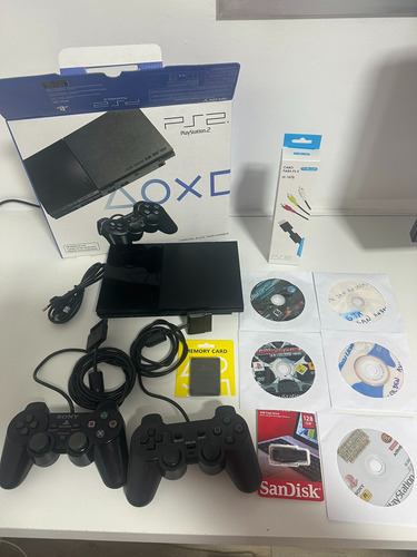 Console Playstation 2 Preto Slim + 2 Controles + Jogos + Memory Card - Pronto Para Jogar Preto (Usado)