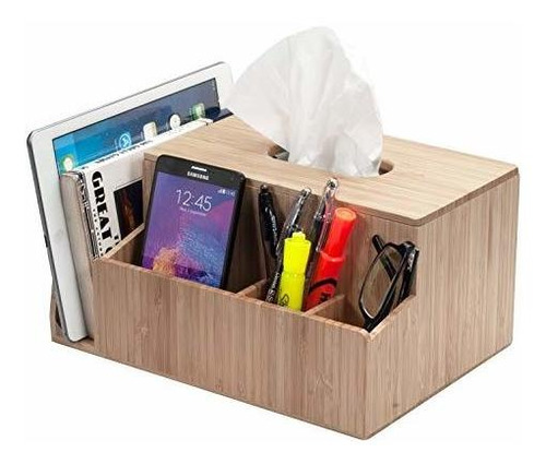 Bamboo Tissue Box Holder  Tablet Stand Organizer For Be...