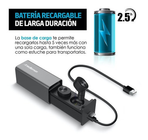 Redlemon Audífonos Bluetooth Tws Manos Libres Base De Carga Color Negro