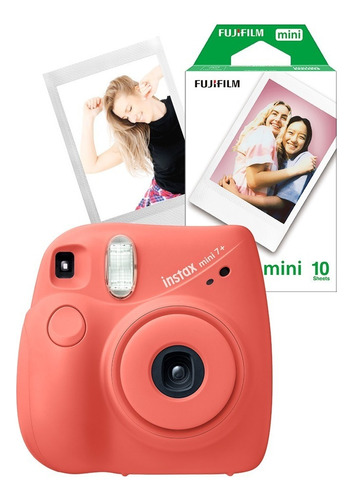Camara Instantanea Fujifilm Instax Mini 7+ 10 Fotos+correa Color Coral