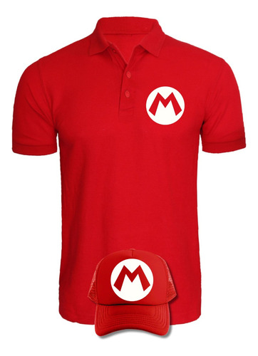 Camiseta Tipo Polo Mario Bros Obsequio Gorra Serie Red