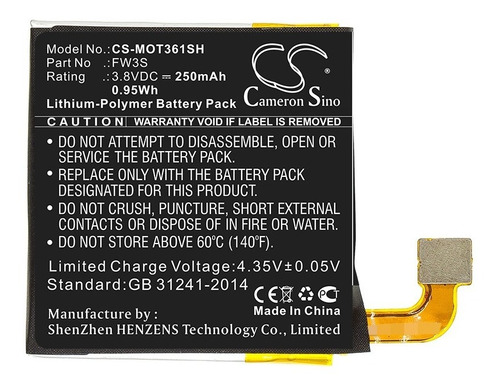 Bateria Para Smartwarch Moto 360 2nd , Fw3s , Mot361 ,250mah