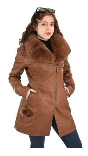 Imagen 4 de 9 de Campera Mujer Tapado Largo Elegante Ecocuero Piel Santellon