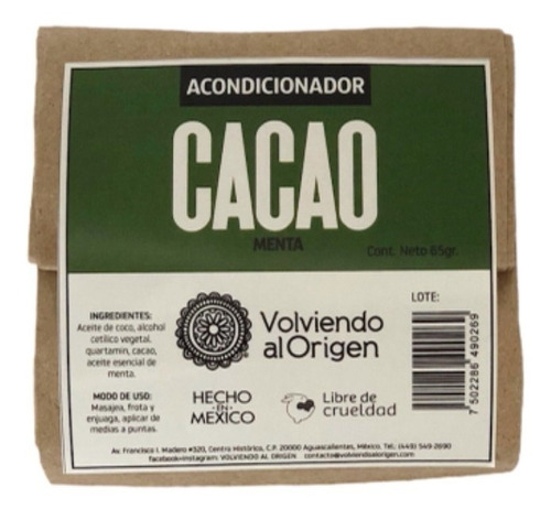 Acondicionador Sólido Cacao-menta 65g Volviendo Al Origen