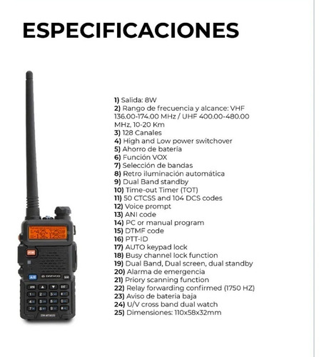 Imagen 3 de 6 de Handy Walkie Talkie Recargable Daewoo 16 C Manos Libre Radio