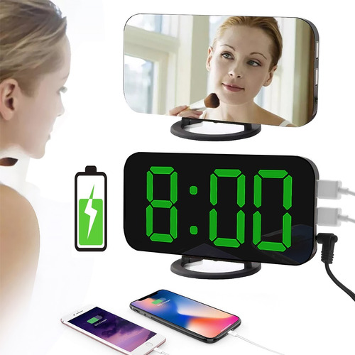 Reloj Despertador Electrónico Digital Espejo Led Dual Usb