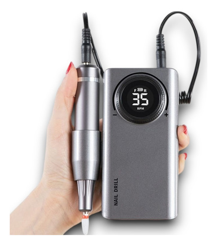 Torno Eléctrico Inalámbrico Para Uñas 35.000rpm Usb+6 Fresas Gris