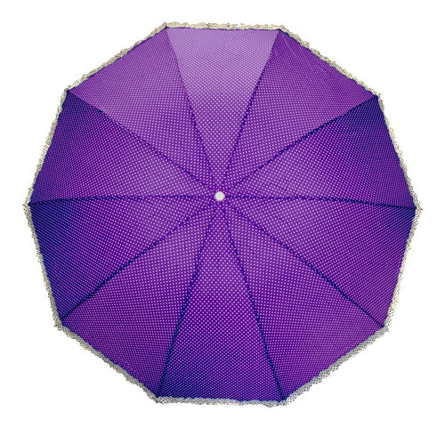 Paraguas grande reforzado y resistente para mujer, color morado, diseño de tela de lunares