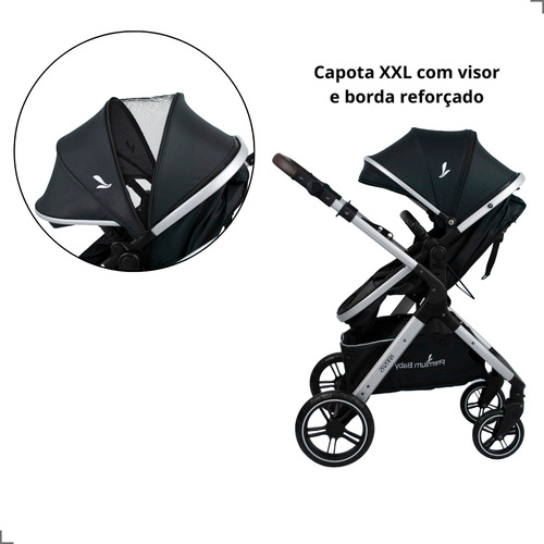 Carrinho De Bebê Moisés Com Bebê Conforto Kansas Preto/prata
