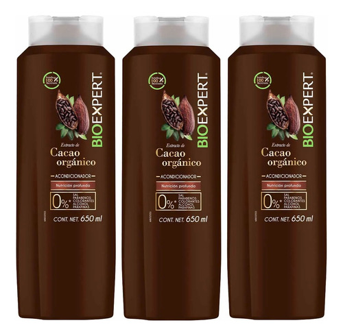 3 Acondicionador Bioexpert Extracto De Cacao Orgánico 650ml