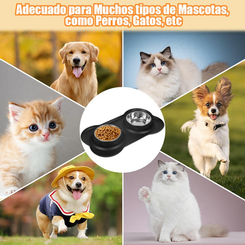 Plato Para Perro 2 Tazones Desmontables De Acero Inoxidable,
