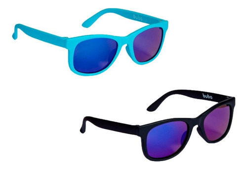 Kit 2 Óculos Sol Para Bebê Color Com Proteção Uva Uvb Buba Cor Azul/preto