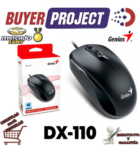 Imagen 2 de 5 de Mouse Optico Genius Dx-110 Usb 3 Botones 1000dpi 1.5m Win10