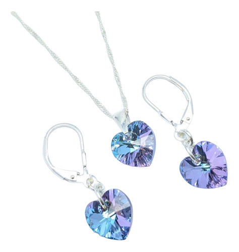 Conjunto Con Cristal Corazón 10mm Plata 925 Vitrail Light