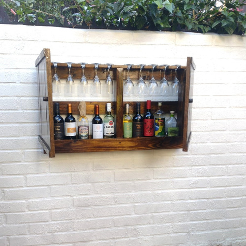 Mini Bar Rústico De Pared Con Puertas Arrebol Pallets