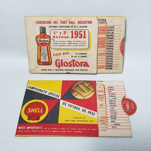 Imagen 1 de 7 de Antiguos Fixtures Fútbol 1951 Shell Glostora Lote Mag 59422