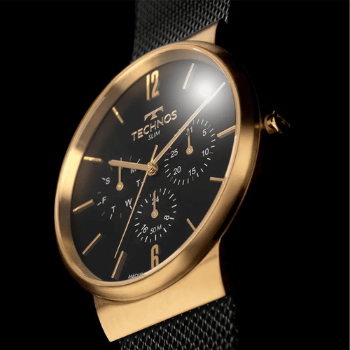 Relógio Technos Masculino Slim Preto Dourado 6p29aln/1p