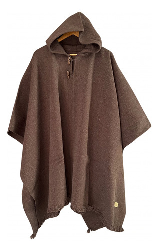 Poncho De Lana Con Alpaca Con Capucha