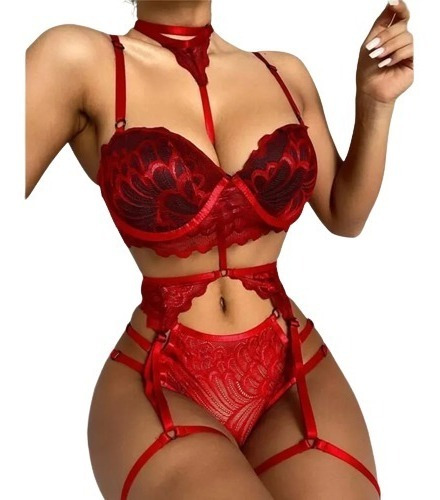 Lenceria Ropa Mujer Conjuntos Con Encaje Con Cuello Halter Guinda M