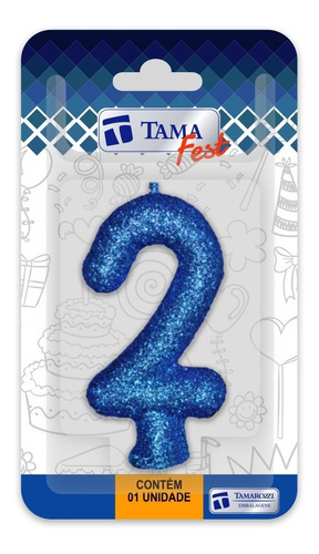 Vela Aniversário Puro Glitter Azul Nº 2 Com 1 Un.